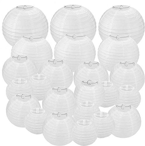 STARVAST 30 lanterne di carta bianca – Lampione carta palla per matrimoni, compleanni, feste ed eventi, assortite di dimensioni rotonde (4, 6, 8, 10, 12)