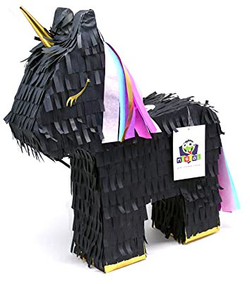 Nislai Einhorn Pinata Schwarz | Ideal für Geburtstag und Hochzeit | Geschenkidee | Einhorn Party Dekoration oder als Pinataspiel | ca. 43x33x10 cm