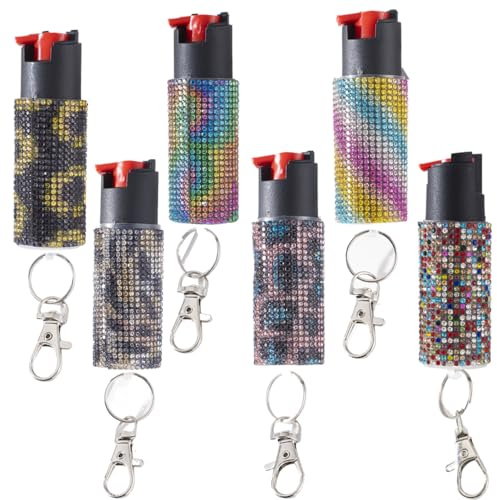 6-Pack Bling Pepper Spray Keychain Maximum Strength Fashionable Acrylic Diamond Design Pepper Spray Keychain, Quick and Easy Access Snap-Clip for Secure Attachment