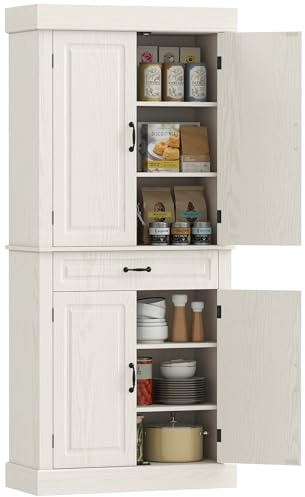 HOMCOM Credenza Cucina con 2 Armadietti e Cassetto, Mobile Dispensa Stile Coloniale in Legno, 80x35x180cm Bianco