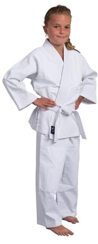 TEKKA BUDO Aikidoanzug Basix - weiß - 380g - Aikido Gi Set - Aikidojacke, Aikidohose, Aikidogürtel - Einsteiger Anzug - Größe 160
