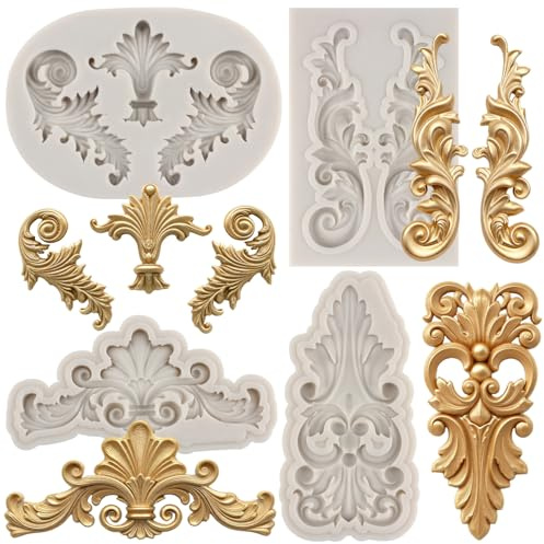 MYPRACS Set di 4 stampi in silicone a forma di merletto in stile barocco con pizzo a forma di fiore, decorazioni per torte, decorazioni per cupcake, pasta di gomma, pasta di gomma, cioccolato