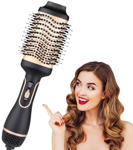 Bizcasa 4 en 1 Brosse Soufflante, Brosse Seche Cheveux de Soins Ioniques, Brosse à Air Chaud Professionnelle Volumisante en Une étape, pour Sécher, Straighten, Volume et Coiffer (Or)