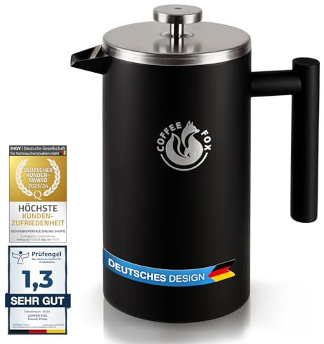 French Press Cafetière en acier inoxydable à double paroi Filtre à pression noir Presse à café français (Noir 350 ml)
