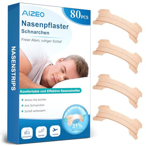 Nasenpflaster Schnarchen, 80 Stück Extra Starke Nasenpflaster Besser Atmen, Atmungsaktives Nose Strips Lindern Eine Verstopfte Nase Effektive Anti Schnarchen, Nasenstrips für Sport und Schlaf
