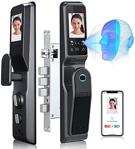 Fingerprint Face Recognition Smart Door Lock with Visible Door Viewer - Biometric Digital Password Card Keyless Entry for Home