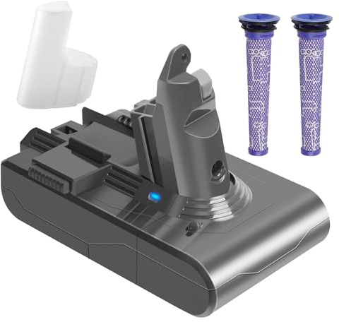 Waitley V6 Akku, 6000mAh Ersatzakku für Dyson V6 DC62 DC59 DC61 DC58 DC72 DC74 SV03 SV04 SV05 SV06 SV07 SV09 Staubsauger mit 2 Dyson Vorfilter, ohne Schrauben erforderlich
