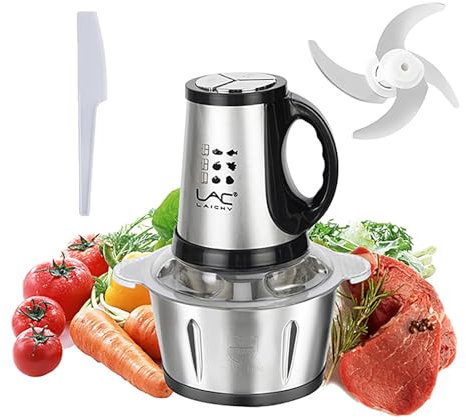 Procesadores de alimentos de 3 litros con asa, picador de verduras con cuenco de acero inoxidable de 300 W, procesadores eléctricos de alimentos, 3 velocidades, 1 pieza 4 espátulas para alimentos de