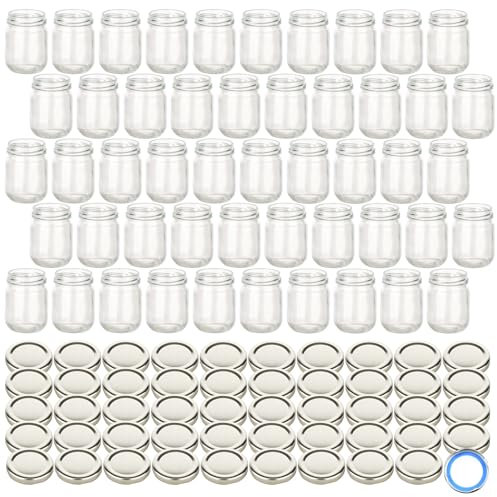 gouveo Lot de 50 bocaux de conservation 125 ml Helix avec couvercle à vis Argent BS - Petits bocaux de conservation avec bouchon à vis TO53 - Pots à vis pour confiture, miel, fait maison (HEG125SBS)