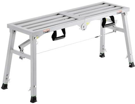 VEVOR Plateforme de Travail Échafaudage Pliant Portable 500/620/740 mm en Acier Allié, Capacité de Charge 180 kg, Pieds Antidérapants, Tabouret de Peinture pour Cloisons Sèches, Nettoyage, Lavage
