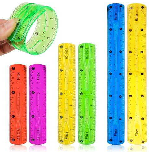 Flexibles Lineal Set,6 Stücke Bunt Lineal,Lineal 30cm Lineal 20cm Lineal 15cm,Durchscheinende Lineal Bruchsicher Biegbares für Messungen Kartierung Schule Büro Zuhause