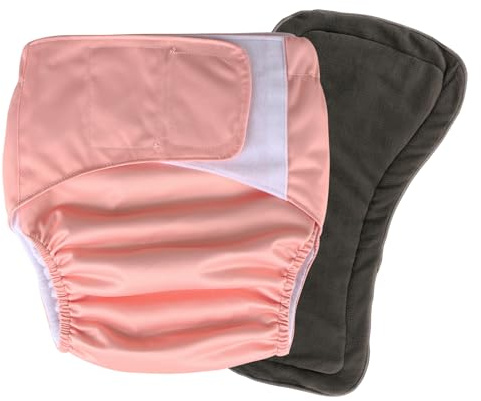 Hisprout Wiederverwendbare Stoffwindeln für Erwachsene, waschbar, für Herren und Damen, Inkontinenzwindeln, Unterwäsche, Slip mit extra saugfähigem Einsatz, Taille 60–140 cm (Hellrosa, L)