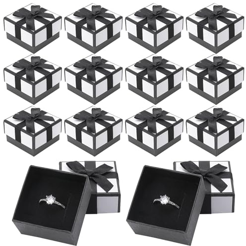 12 Packs Jewellery Ring Gift Box Small Gift Boxes and Gift Bags, 5x5x3 CM White Kraft Gift Box Ring Earring Gift Boxes with Lids for Birthday Valentine's Day
