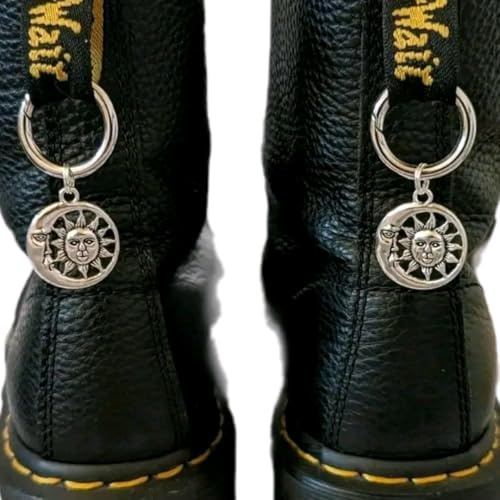 Multiple Design Boot Charms for Leather Boots Shoe Accessories Gothic Halloween Punk Metal & Acrylic Death Moth Skeleton Snake Horror Bat Ghost Cat Spooky Sword (Sun & Moon - 1 Pair Metal)