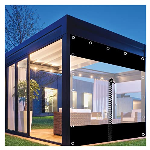 Paneles laterales de lona impermeable para balcón, garaje, porche y toldos, cortinas de lluvia de PVC transparente con ojales (3 x 2,4 m) - Protección al aire libre