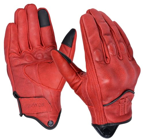 Harssidanzar Retro Gants de Moto pour Hommes en Cuir Tactile – Gants de Conduite et de Riding CM006EU, Rouge, Taille XL