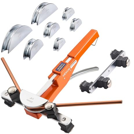 VEVOR Kit Piegatubi Pinza Piegatrice Manuale per Tubi in Rame Alluminio 6mm-22mm, Utensile per Piegatura a Cricchetto Manuale Spessore Compatibile 0,5-1,2 mm 7 Matrici per Manutenzione Impianti HVAC
