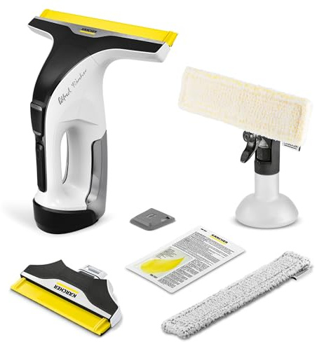 Kärcher batteridriven fönstertvätt WV 8 Signature Line, Xtra!Flex® silikonlist, drifttid: 55 min, tank: 150 ml, 2 sugmunstycken, sprayflaska med 2 mikrofibertorkdukar, smutsskrapa, rengöringsmedel