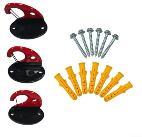 Spelonify Anclajes de pared de banda de resistencia de hierro resistente, 800 libras de carga, ganchos de gimnasio, entrenamiento en casa y estiramiento de yoga, color rojo y negro
