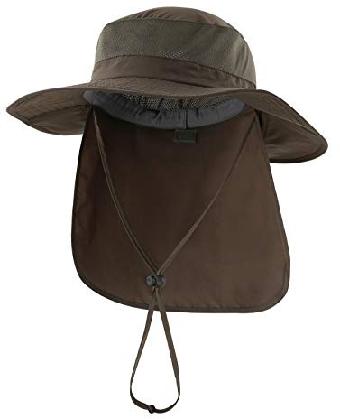 Decentron Outdoor UPF 50+ Mesh Sun Hat Wide Brim Fishing Hat with Neck Flap Hiking Bucket Hat for Men