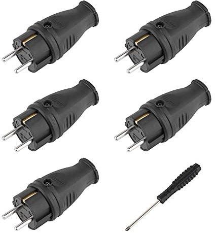 Schutzkontakt-Stecker, 5xSchutzkontaktstecker+1xSchraubendreher, und langlebig Kann für 0.5-3cm² Kabel, IP44 Schutzklasse , 230V, 16A