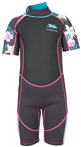 Kurzer Neoprenanzug für Mädchen, 3 mm, flache Nähte, Reißverschluss hinten (Dunkelgrau, 3/4)