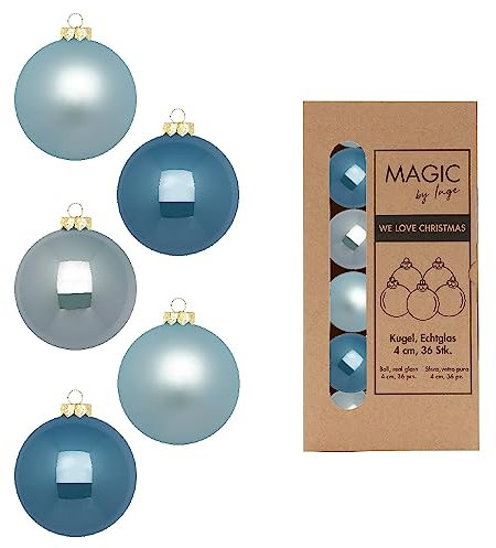 Inge-glas Glas 4cm x 36 Stück in Kartonbox Christbaumkugeln klein blau hellblau Elysian Blue