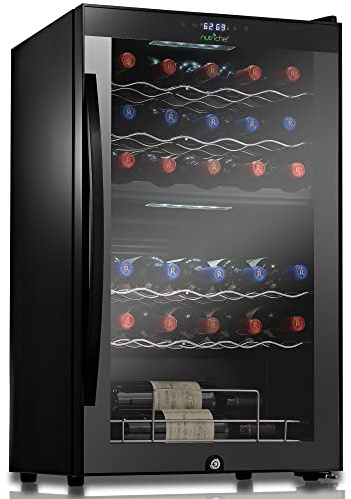 Nutrichef 33 Bottle Wine Fridge | Dual Zone Wine Chiller | Adjustable Temperature 41°F to 64°F | Ultra Quiet Operation | Wine Cooler For Home, & Office | Free Standing 33x19x17 IN | Black