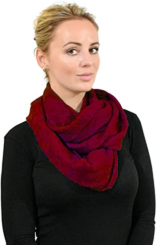 BasicSense - Bufanda unisex con canalé liso y arrugado para cuello y tubo de bucle circular, ligera, para cuello, granate, talla única