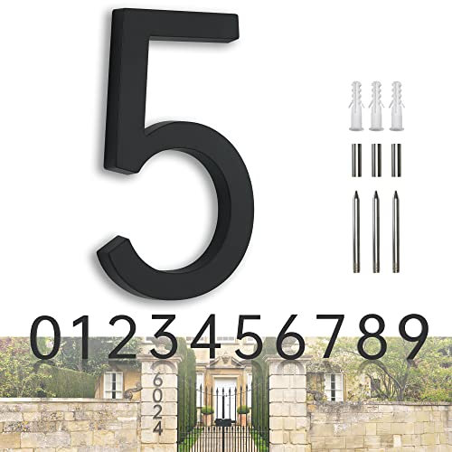 YLYOUNI Numeros Casa Exterior Modernos Negro 17,80cm,Números Flotantes Casa Exterior Acero Inoxidable 3D,Numeros para Puerta de Casa para Buzon,Hotel,Jardín,Calle - Número 5