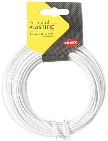 Fil de fer - Blanc - Plastifié - Rouleau de 15m - 2 mm de diamètre - Cogex