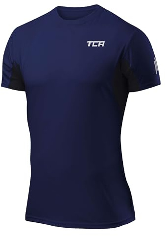 TCA Camiseta Manga Corta de Entrenamiento - Camisetas Gym Hombre de Secado Rápido y Cuello Redondo - Camiseta Gimnasio Hombre para Running Crossfit Padel - Azul Oscuro, M
