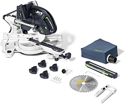 Festool Batteridriven kapsåg KSC 60 EB-Basic KAPEX (med sågblad, skruvtvingar, LED-slagljus, vinkelsmide, ökning, dammuppsamlingspåse, insexnyckel)