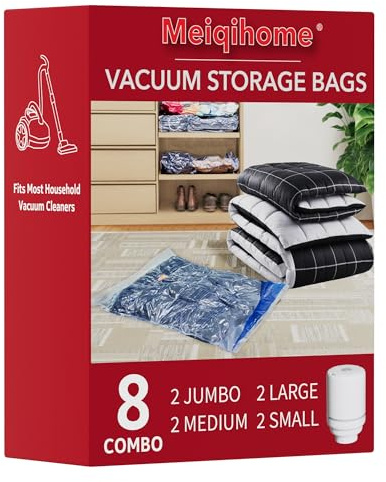 Vacuum Storage Bags Space Saver Sealer Bags,Compression Bags for Clothes, Pillows, Comforters, Blankets, Bedding 8 Pack with Electric Air Pump