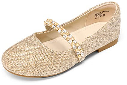 DREAM PAIRS Mädchen Mary Jane Strap Flache Schuhe Ballerinas Prinzessin Schuhe Flache Schulschuhe Gold-Glitter-New-E SERENA-100-KIDS-E Größe 35 (EUR)