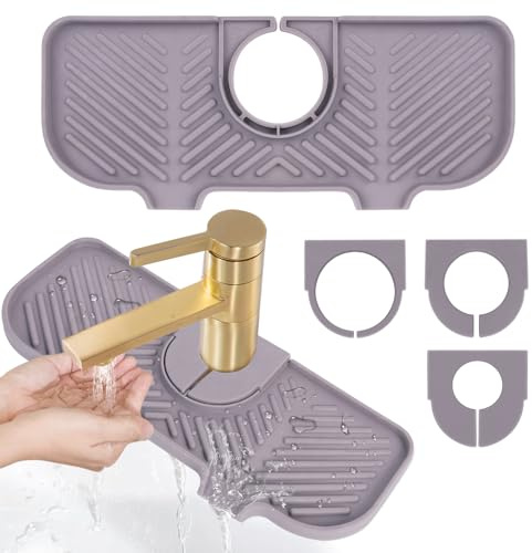 Minicoco Silicone Splash Guard Silicone Faucet Handle Drip Catcher Tray Kitchen Silicone Sink Mat Silicone Sponges Holder Washing Up Liquid Tray Drying Mat for Kitchen Bathroom Counter Protect