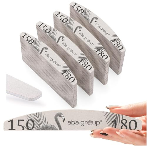 Aba Group Nagelfil 150/180 halvmåne smal flamingo, professionellt nagelfilset, tillverkad i Europa, 100 stycken