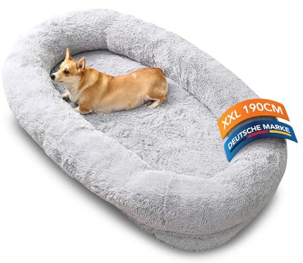 noviclass® Hundebett XXL 190cm | Extrem Komfortables Hundebett für Menschen | Für Grosse Hunde | Memory-Foam Orthopädische Matratze | Mit Decke und Kissen | Waschbar
