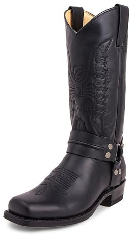 KYOESCAI Herren Quadratischer Zeh Westernstiefel Blockabsatz Vintage Cowboystiefel Mit Stickerei Und Nieten,Schwarz,43 EU