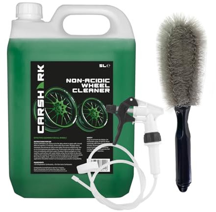 CARSHARK Wheel Cleaning Kit, Non Acidic Wheel Cleaner 1 x 5 L, 1 x Long Hose Trigger and 1 x Wheel Brush (Black)