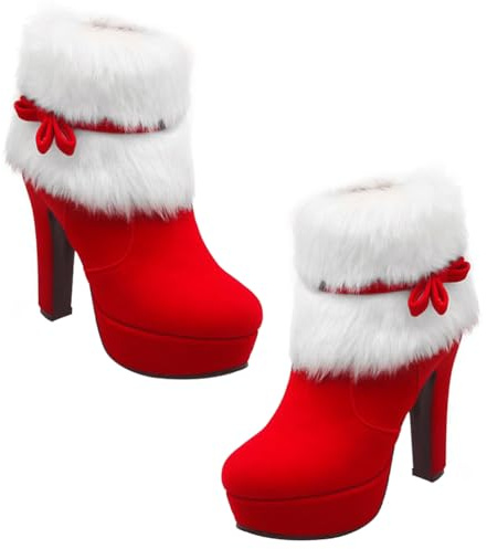 Holibanna Bottines de Noël Bottes d'hiver à plateforme à talons hauts en peluche à fermeture éclair Chaussures de cheville