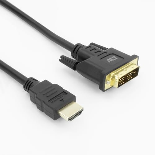 ACT HDMI auf DVI Kabel 2m, 4K@60Hz, Bidirektional HDMI DVI Adapter (DVI-D 18+1 pin) Stecker auf Stecker vergoldet, zum Anschluss eines DVI Monitors – AK3735