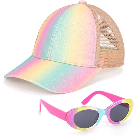 BTHRORO Cappellini da Baseball per Bambino Occhiali da Sole Set, Regolabile Berretto da Baseball Cappellino Visiera Estivo e Occhiali da Sole Protezione UV per Ragazzi Ragazze