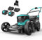 YARDCARE Tondeuse Gazon avec Batterie, 7 Hauteurs de Coupe, Jusqu'à 675㎡, Tondeuse Electrique Gazon écran LED, Largeur de Coupe 41cm, Kit Mulching&Sac Paille 45L, Poignée Réglable