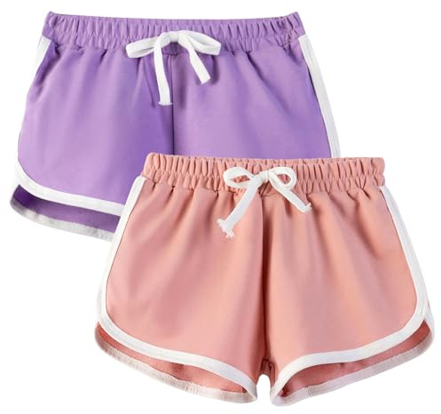 JinBei Pantalones Cortos para Niña Verano Pack de 2, 7-8 Años, Rosa Morado