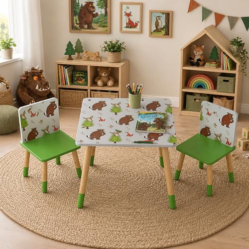 Kidsaw Kids Gruffalo Table and Chairs Set – Wooden Children’s Activity Table with 2 Chairs – Official Gruffalo Furniture for Playroom, Drawing & Crafts
