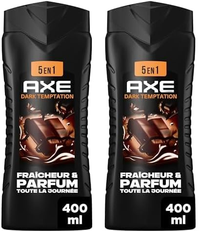 AXE - Gel Douche Homme 5en1 - Dark Temptation - 24h Hydratant - 87% d'Ingrédients d'origine naturelle - parfum chocolat gourmand - 400ml (Lot de 2)