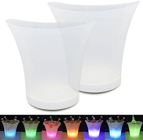 PeSandy Secchiello per Ghiaccio LED, 5L Portaghiaccio con Cambio di Colore Multiplo per Festival/Feste/Casa, Secchiello per Il Ghiaccio Impermeabile per Vino E Champagne (2 Pezzi, Sfumatura Colorata)