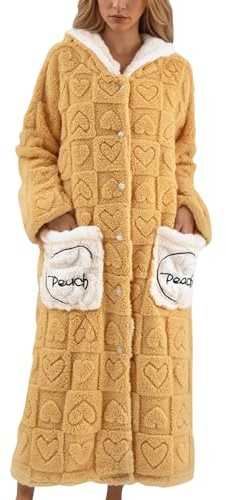 Générique Peignoir De Bain Femme avec Capuche Flanelle,Robe De Chambre Polaire Chaude Peignoir Long Grande Taille Confortable avec Deux Poches VêTements De Maison d'hiver éLéGant Doux Bathrobe