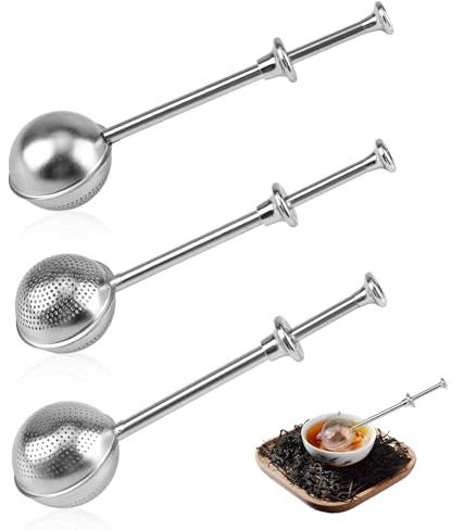 Xbessc 3 Pezzi Colino da Tè a Sfera,18 cm Infusore per Tisane in Acciaio Inox 304, Riutilizzabile Infusore Tè, Filtro per Tisane con Manico Telescopico per Tè Sfuso, Tisane, Caffè e Spezie (Argento)